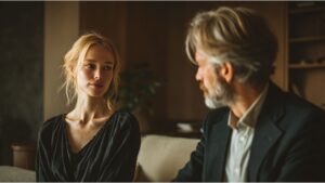 外国人女性との結婚準備を整理する中年男性の様子