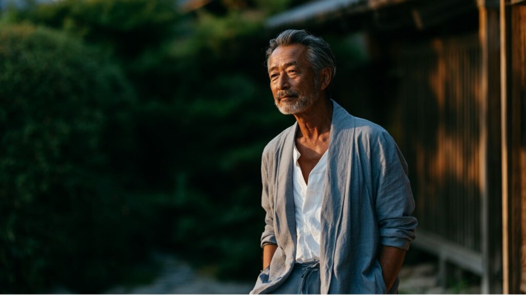 外国人女性に安心感を伝える写真を準備する男性